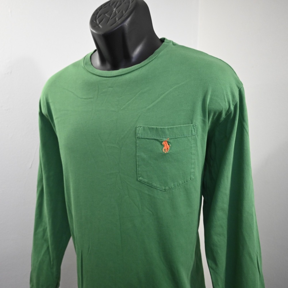 Polo by Ralph Lauren Green Long Sleeve Pocket Tee with Orange Pony